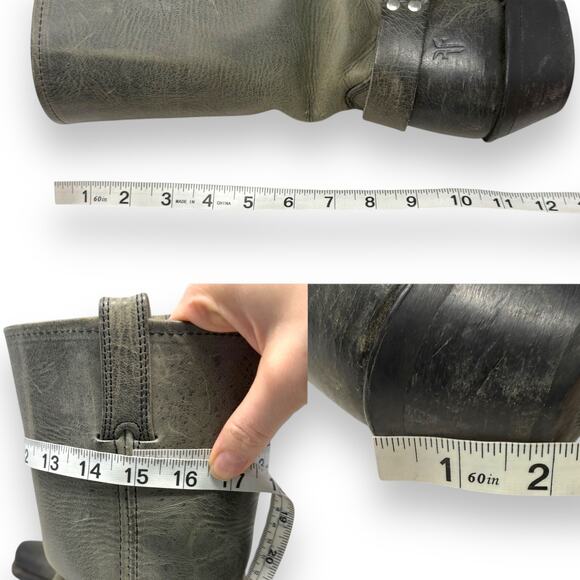 FRYE Harness 12R Leather Western Moto Boot Charcoal Black Square Toe 10 Women’s - Picture 10 of 10